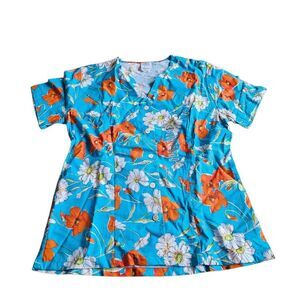 Vintage med gear womens Sz L blue multicolor hawaiian print nurse scrubs new